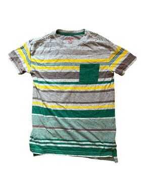 Cat & Jack Boys M 8/10 Striped Pocket T-Shirt Green Yellow Speckled Fleck